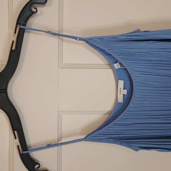 Vince Tiered Asymmetric Midi Satin Dress In Blue - Picture 9 of 12